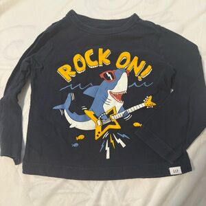 GAP Navy Long-Sleeve Tee with Yellow & Blue Shark Guitar Graphic